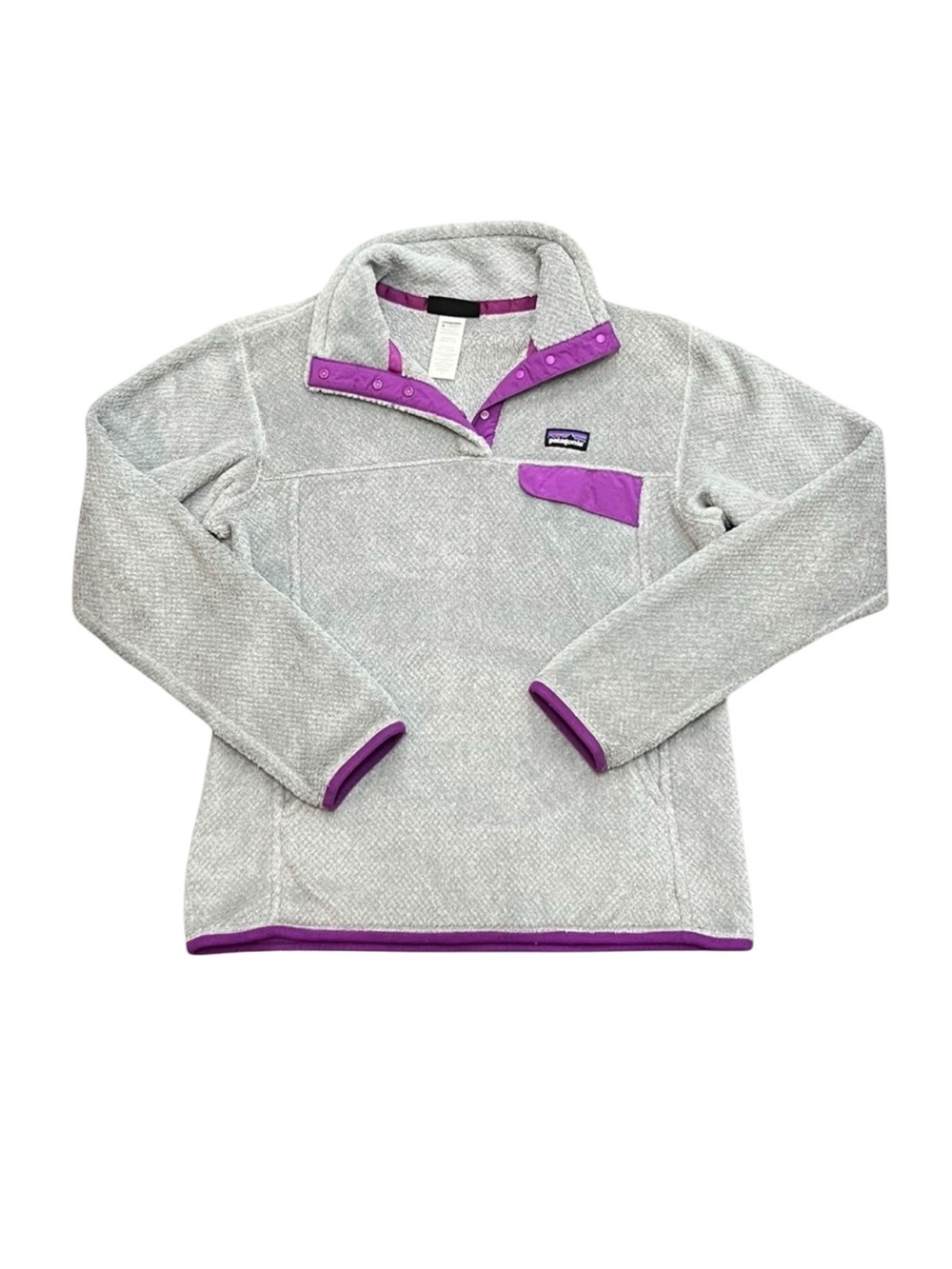 Patagonia Women’s Synchilla Fleece Pullover Grey Purple Trim Size M